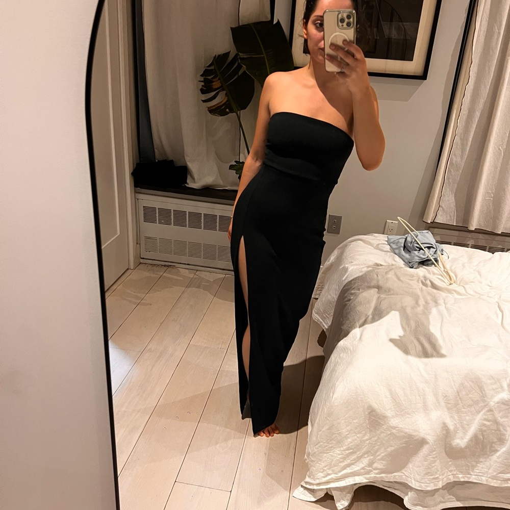 Meshki Black Strapless Dress with High Slit